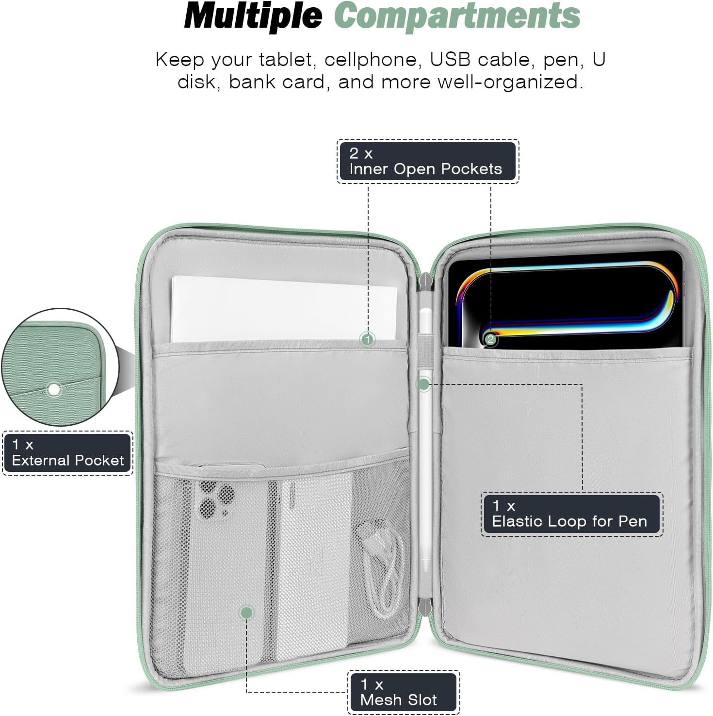 FUNDA PARA TABLET MOKO 9-11 PULGADAS CON BOLSILLO PARA ACCESORIOS - 3
