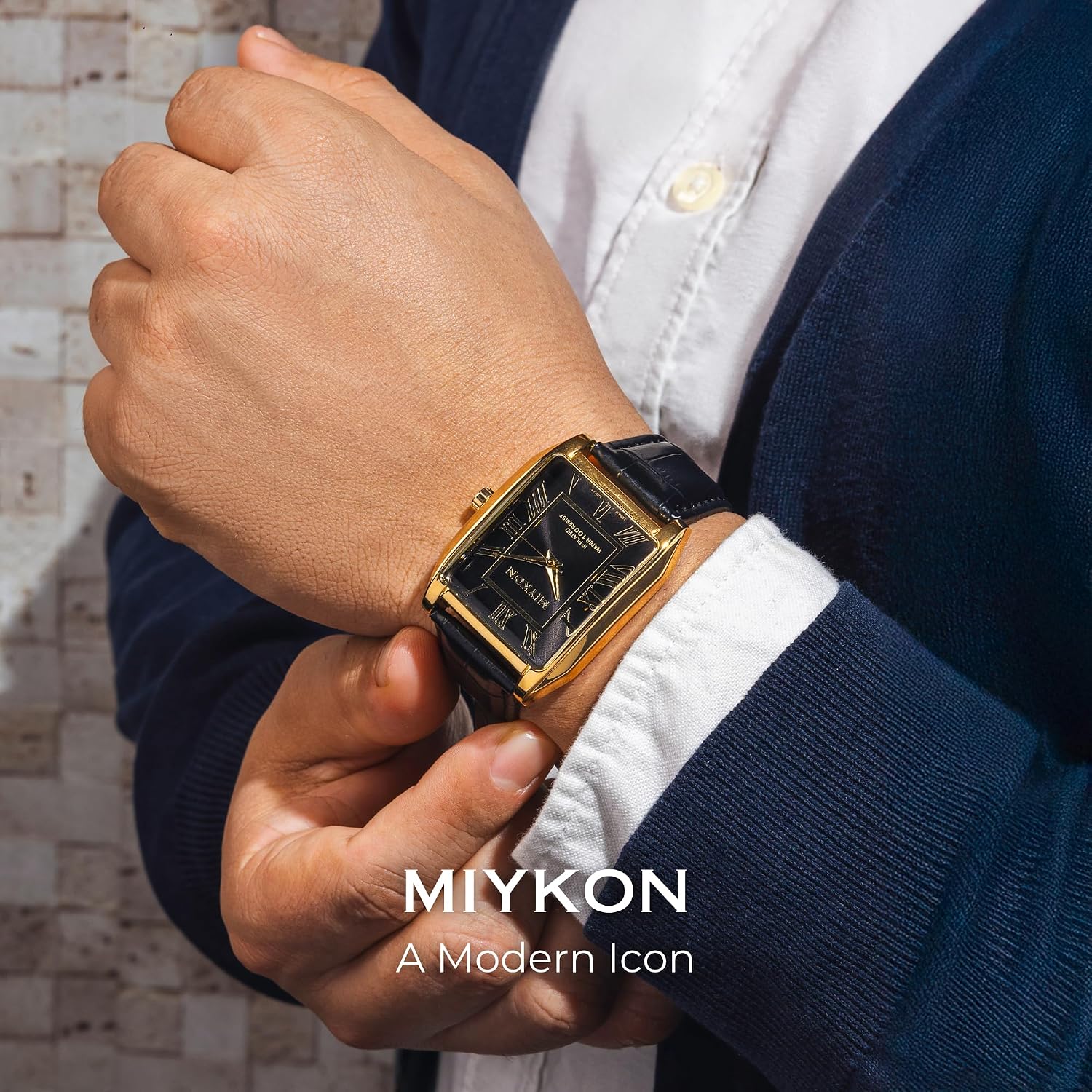 RELOJ DE PULSERA MIYKON VINTAGE TANK PARA HOMBRE CON CORREA DE CUERO GENUINO Y RESISTENCIA AL AGUA - 2