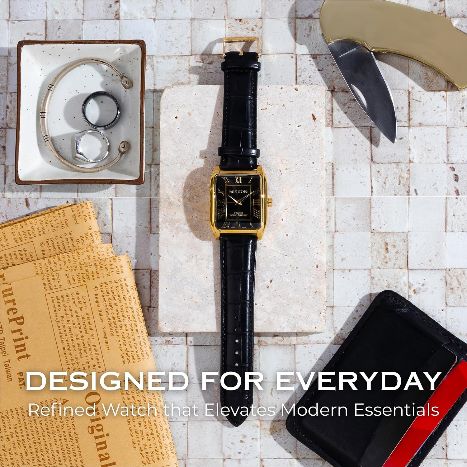 RELOJ DE PULSERA MIYKON VINTAGE TANK PARA HOMBRE CON CORREA DE CUERO GENUINO Y RESISTENCIA AL AGUA - 4