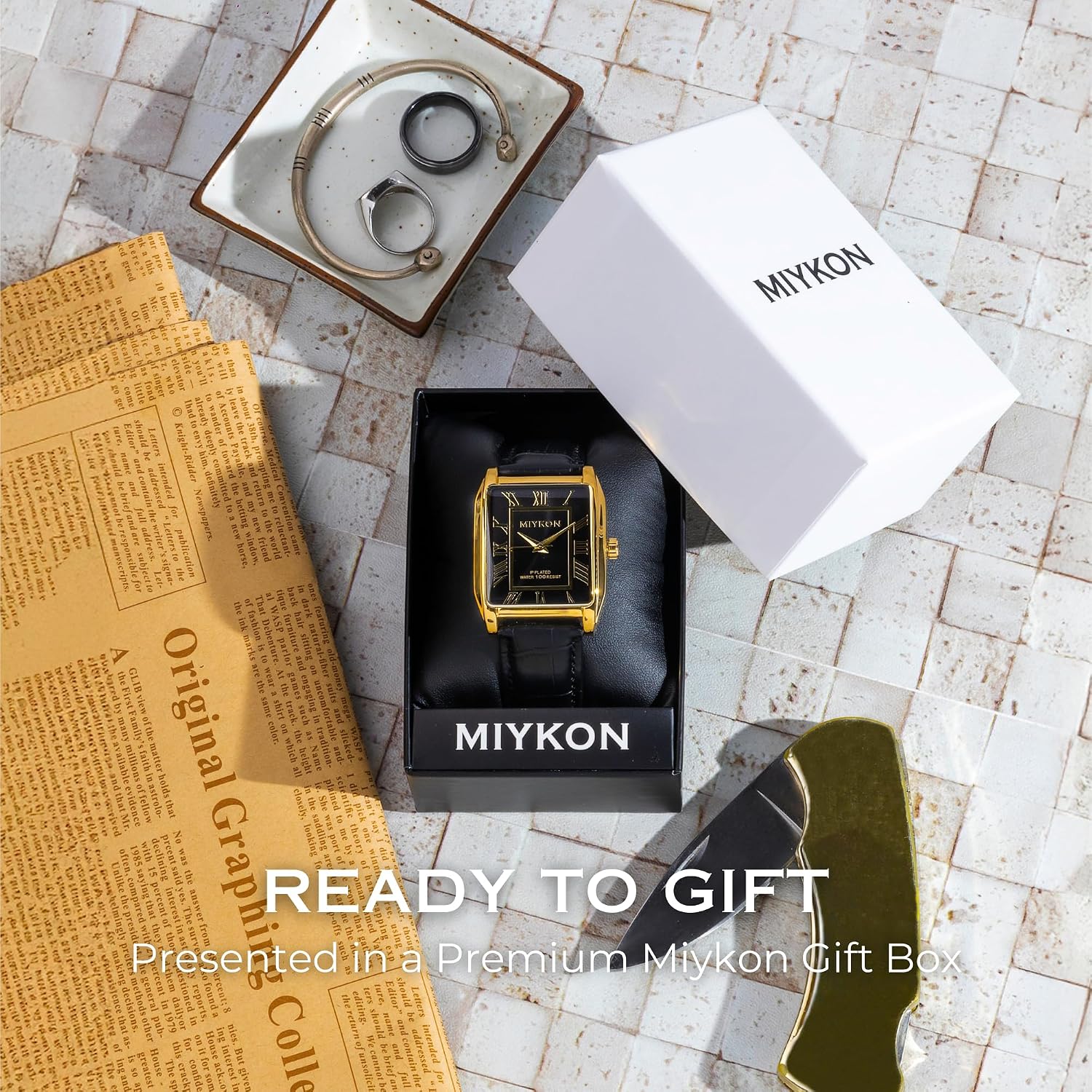RELOJ DE PULSERA MIYKON VINTAGE TANK PARA HOMBRE CON CORREA DE CUERO GENUINO Y RESISTENCIA AL AGUA - 5