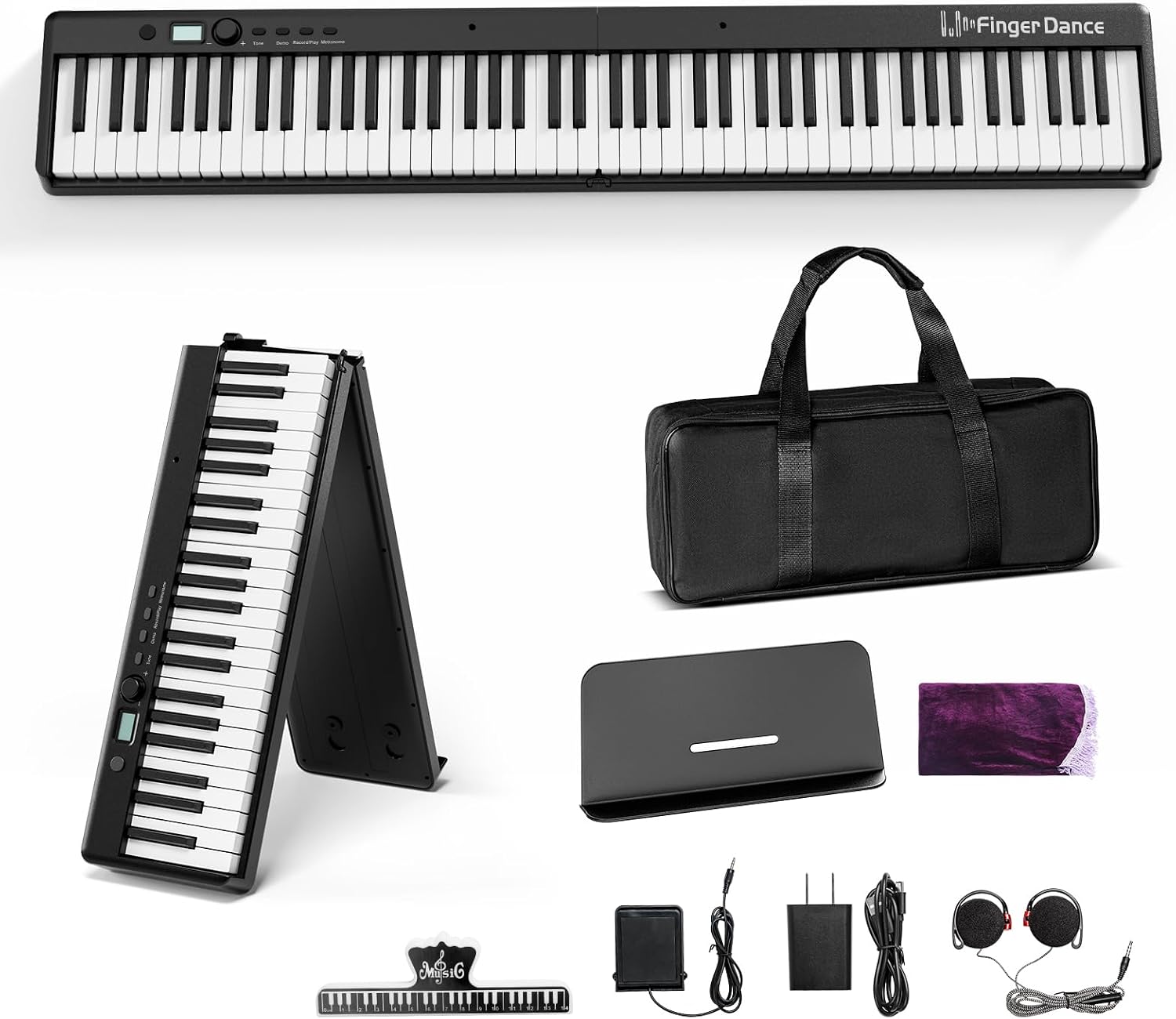 TECLADO PIANO PLEGABLE FINGER DANCE 88 TECLAS BLUETOOTH MADERA - 1