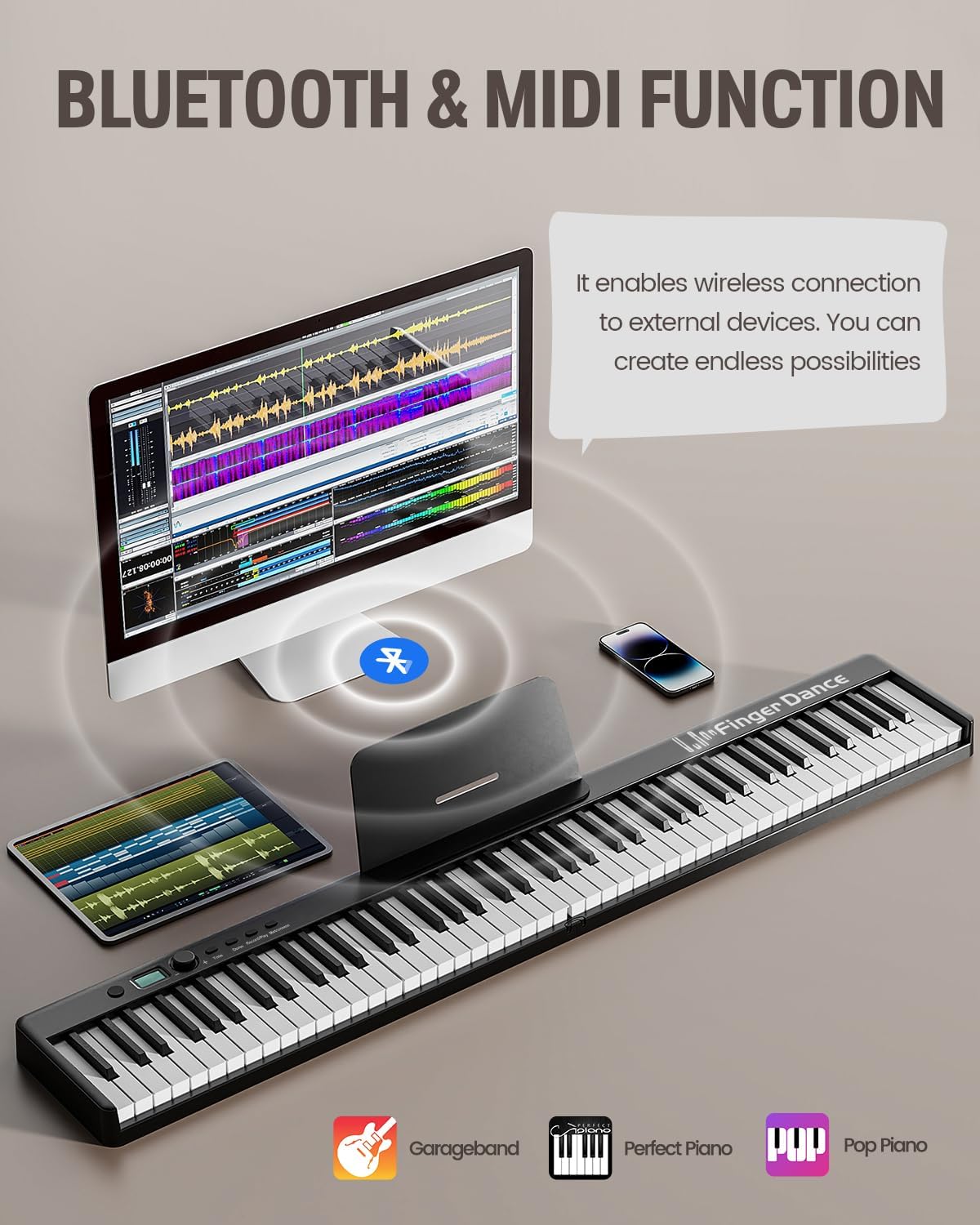 TECLADO PIANO PLEGABLE FINGER DANCE 88 TECLAS BLUETOOTH MADERA - 3
