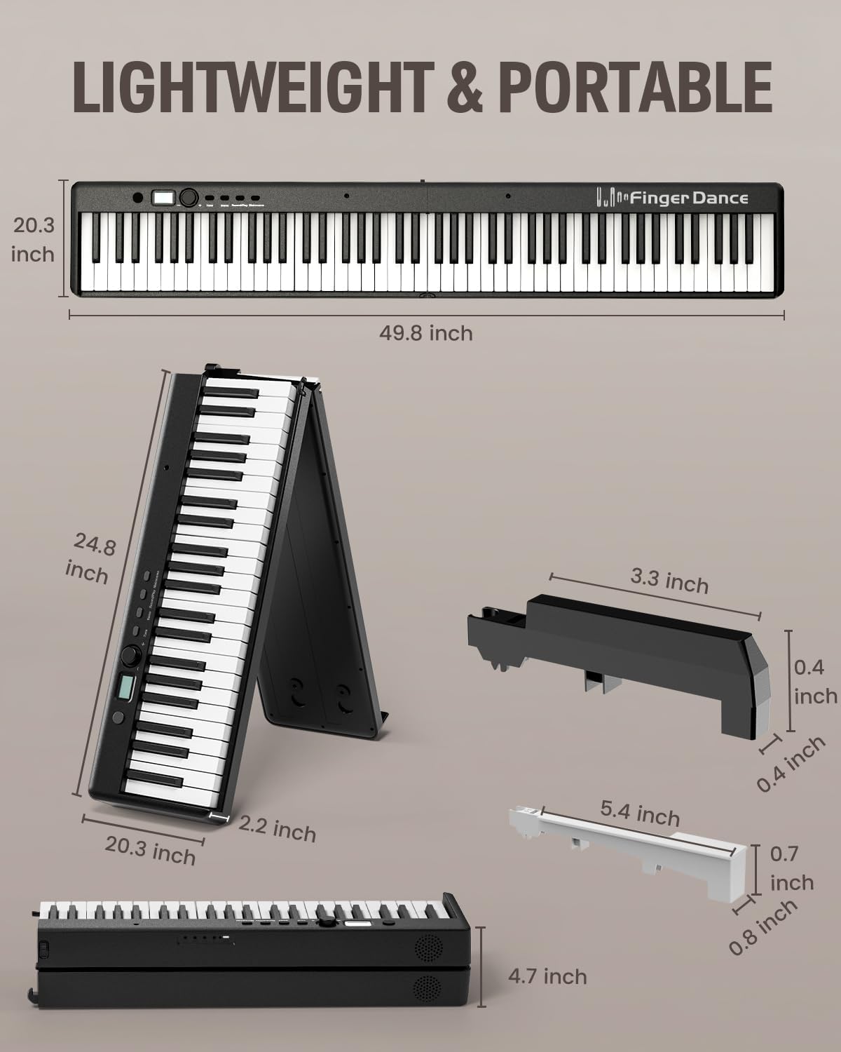 TECLADO PIANO PLEGABLE FINGER DANCE 88 TECLAS BLUETOOTH MADERA - 4