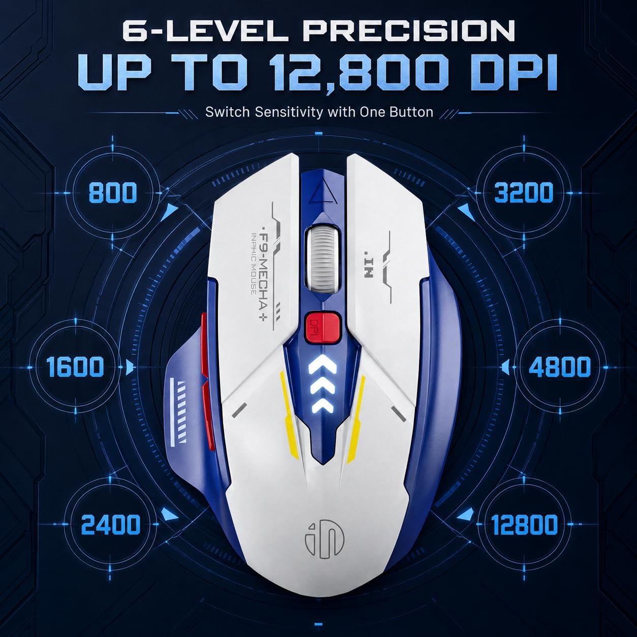 MOUSE INALÁMBRICO INPHIC A9 GAMING RECARGABLE 12800 DPI - 2