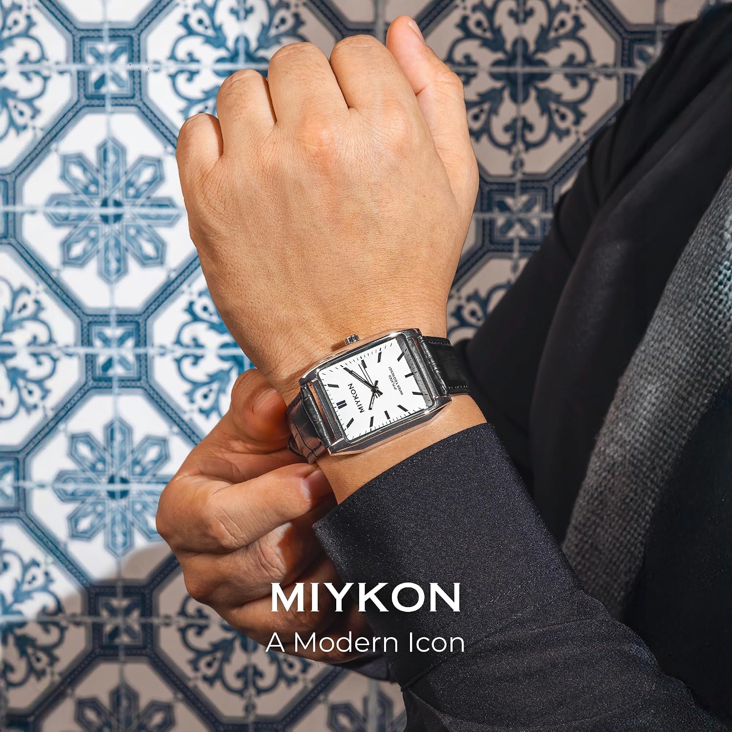 RELOJ DE PULSERA MIYKON VINTAGE TANK PARA HOMBRE CON CORREA DE CUERO GENUINO Y RESISTENCIA AL AGUA - 2