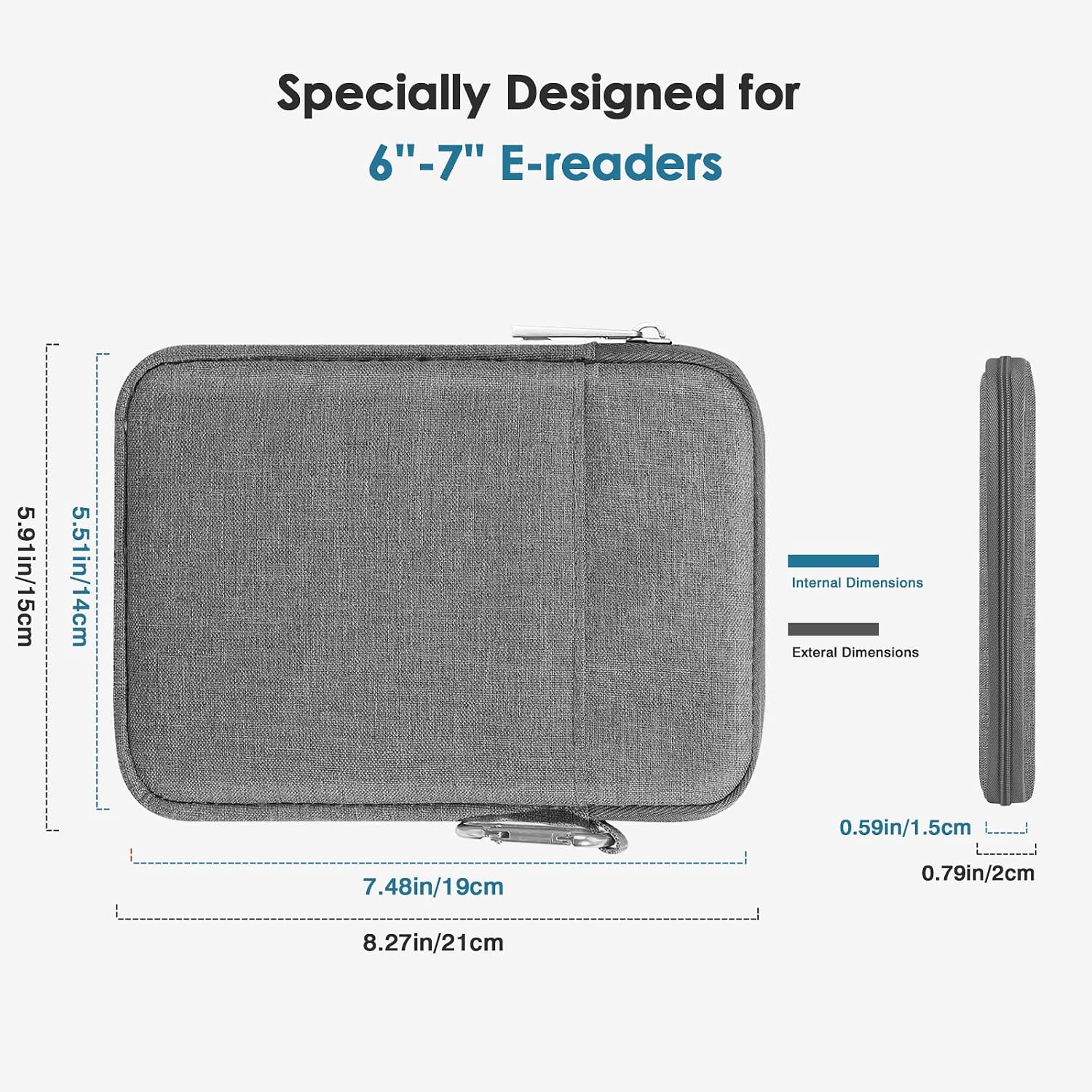 FUNDA ACOLCHONADA MOKO PARA EREADER 6-7 PULGADAS CON GANCHO Y DOBLE BOLSILLO GRIS CLARO - 2