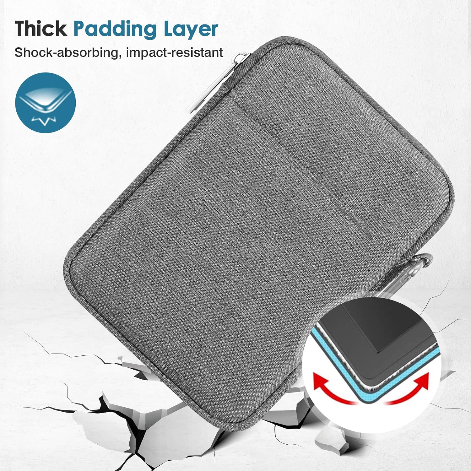 FUNDA ACOLCHONADA MOKO PARA EREADER 6-7 PULGADAS CON GANCHO Y DOBLE BOLSILLO GRIS CLARO - 4