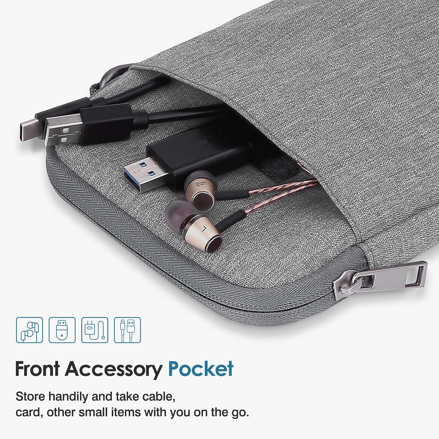 FUNDA ACOLCHONADA MOKO PARA EREADER 6-7 PULGADAS CON GANCHO Y DOBLE BOLSILLO GRIS CLARO - 5