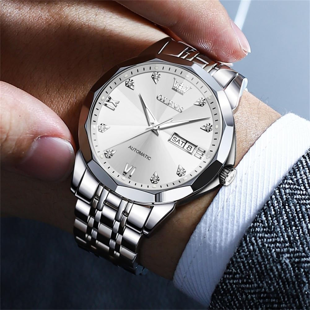 RELOJ DE PULSERA OLEVS SKELETON AUTOMÁTICO CON CALENDARIO Y DIAMANTES ACERO INOXIDABLE - 2