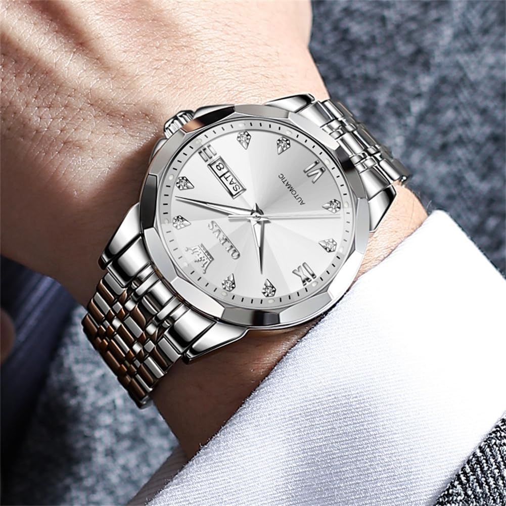 RELOJ DE PULSERA OLEVS SKELETON AUTOMÁTICO CON CALENDARIO Y DIAMANTES ACERO INOXIDABLE - 3