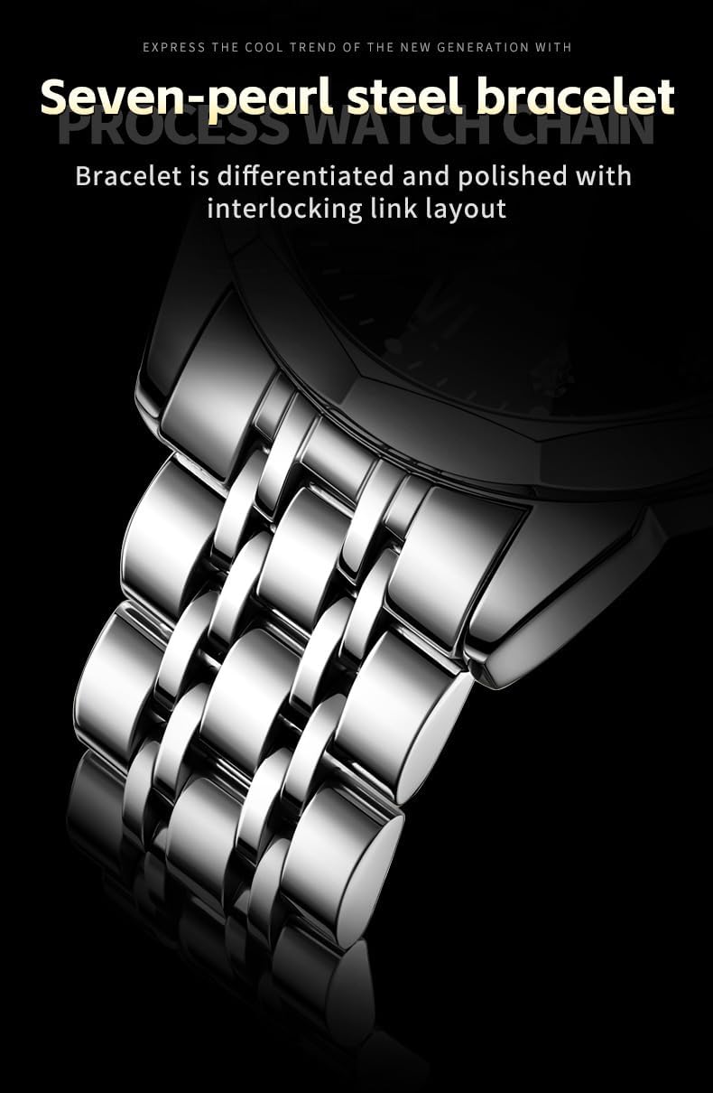 RELOJ DE PULSERA OLEVS SKELETON AUTOMÁTICO CON CALENDARIO Y DIAMANTES ACERO INOXIDABLE - 5