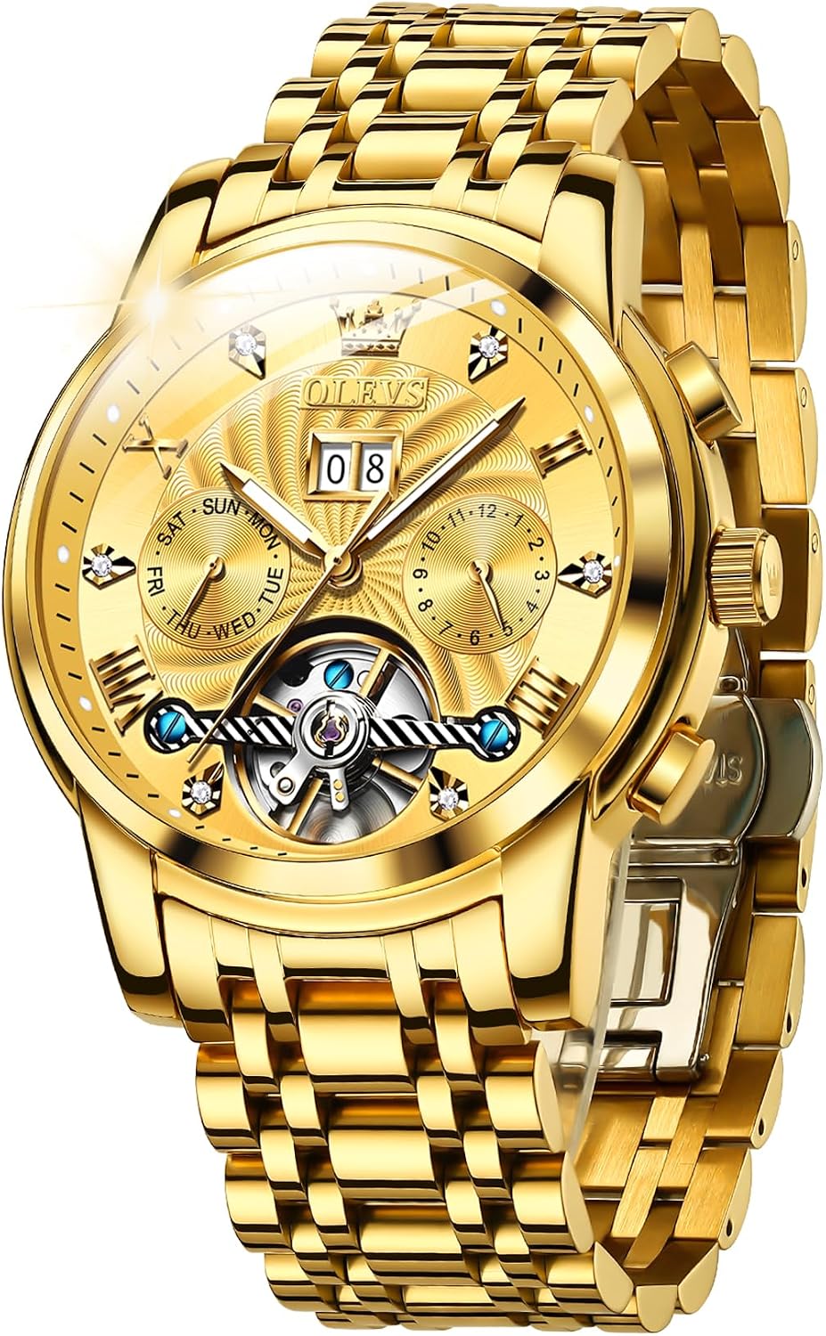 RELOJ DE PULSERA OLEVS AUTOMATIC GOLD PARA HOMBRE ACERO INOXIDABLE CLÁSICO - 1