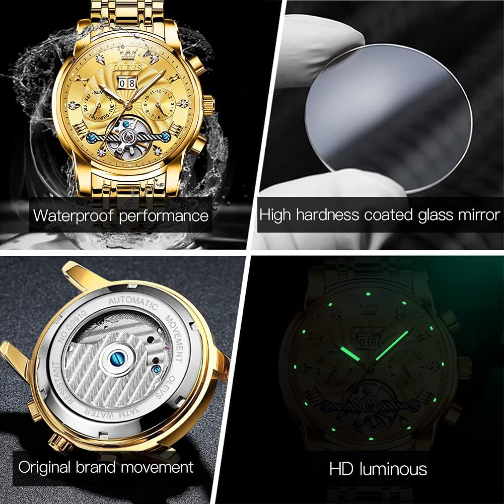 RELOJ DE PULSERA OLEVS AUTOMATIC GOLD PARA HOMBRE ACERO INOXIDABLE CLÁSICO - 4