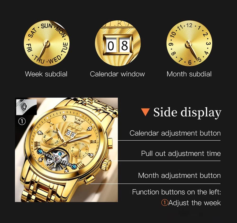 RELOJ DE PULSERA OLEVS AUTOMATIC GOLD PARA HOMBRE ACERO INOXIDABLE CLÁSICO - 5