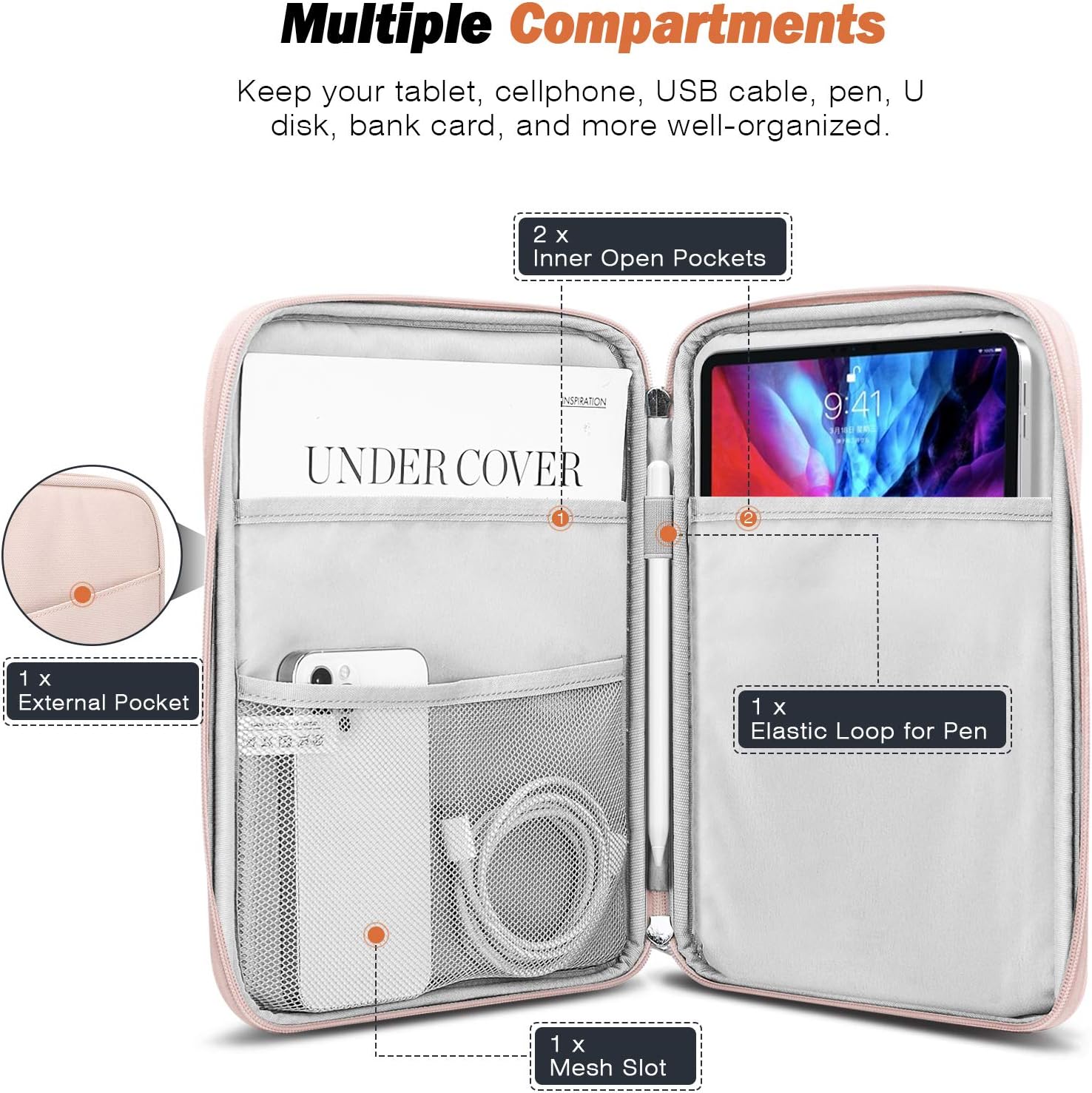 FUNDA PARA TABLET MOKO 9-11 PULGADAS CON BOLSILLO PARA ACCESORIOS - 3