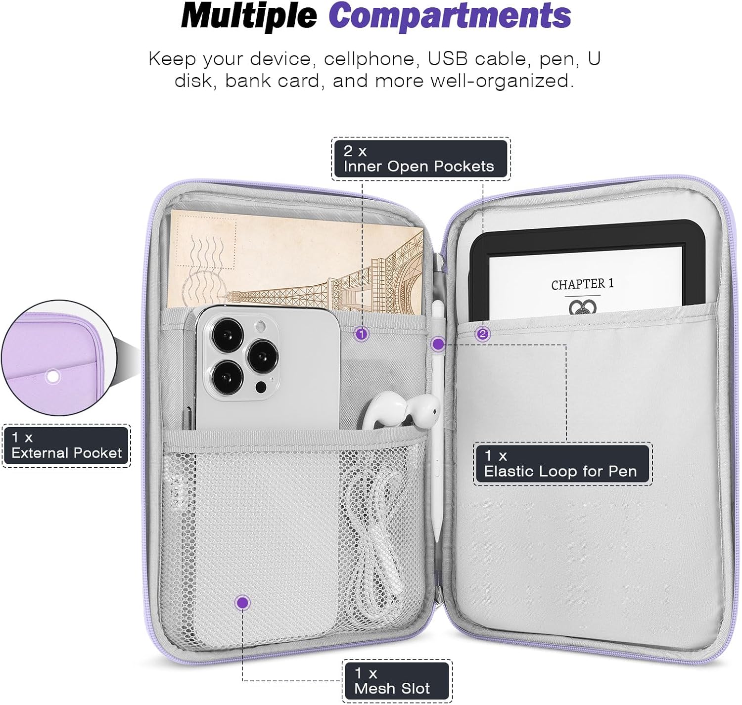 FUNDA PARA EREADER MOKO 6-7 PULGADAS LILAC - 3