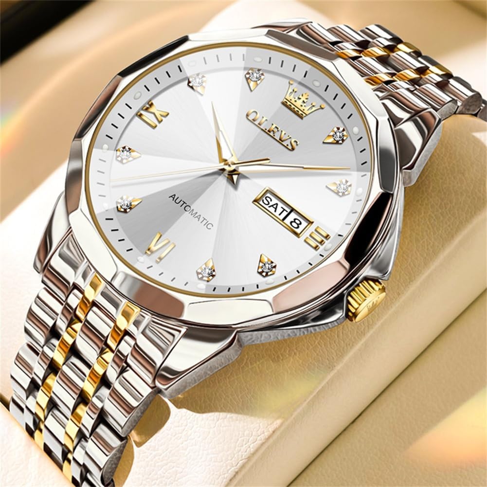 RELOJ DE PULSERA OLEVS SKELETON AUTOMÁTICO CON CALENDARIO Y DIAMANTES ACERO INOXIDABLE - 2