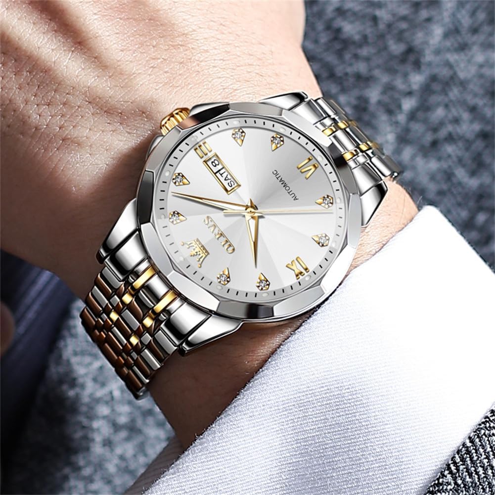 RELOJ DE PULSERA OLEVS SKELETON AUTOMÁTICO CON CALENDARIO Y DIAMANTES ACERO INOXIDABLE - 3