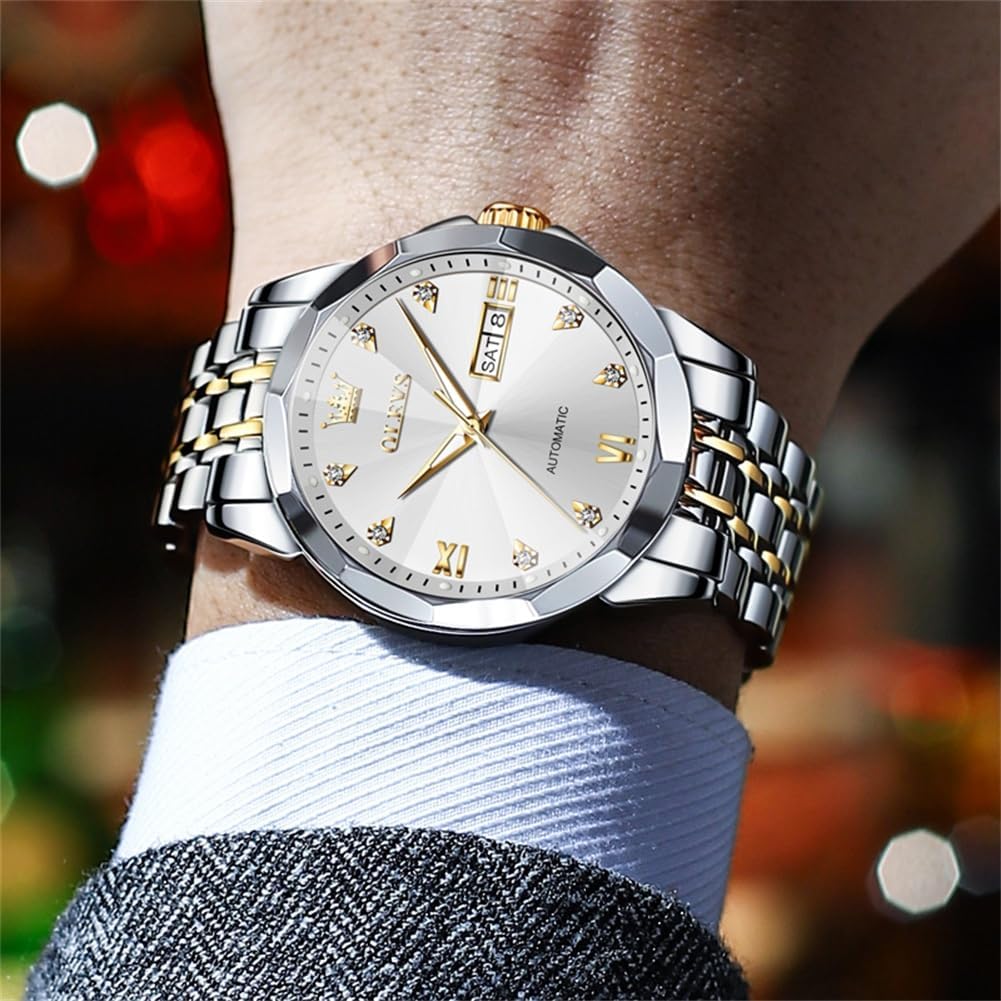 RELOJ DE PULSERA OLEVS SKELETON AUTOMÁTICO CON CALENDARIO Y DIAMANTES ACERO INOXIDABLE - 4
