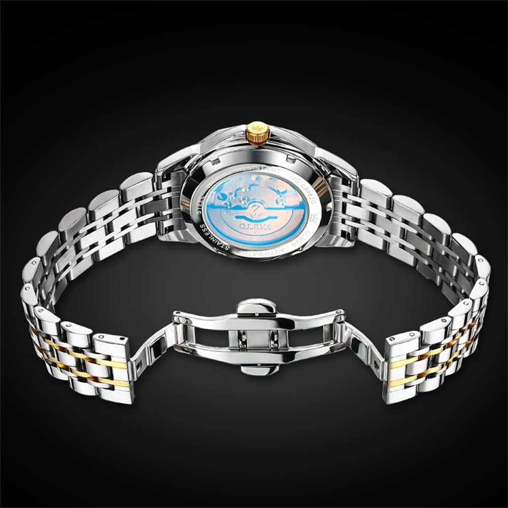 RELOJ DE PULSERA OLEVS SKELETON AUTOMÁTICO CON CALENDARIO Y DIAMANTES ACERO INOXIDABLE - 5