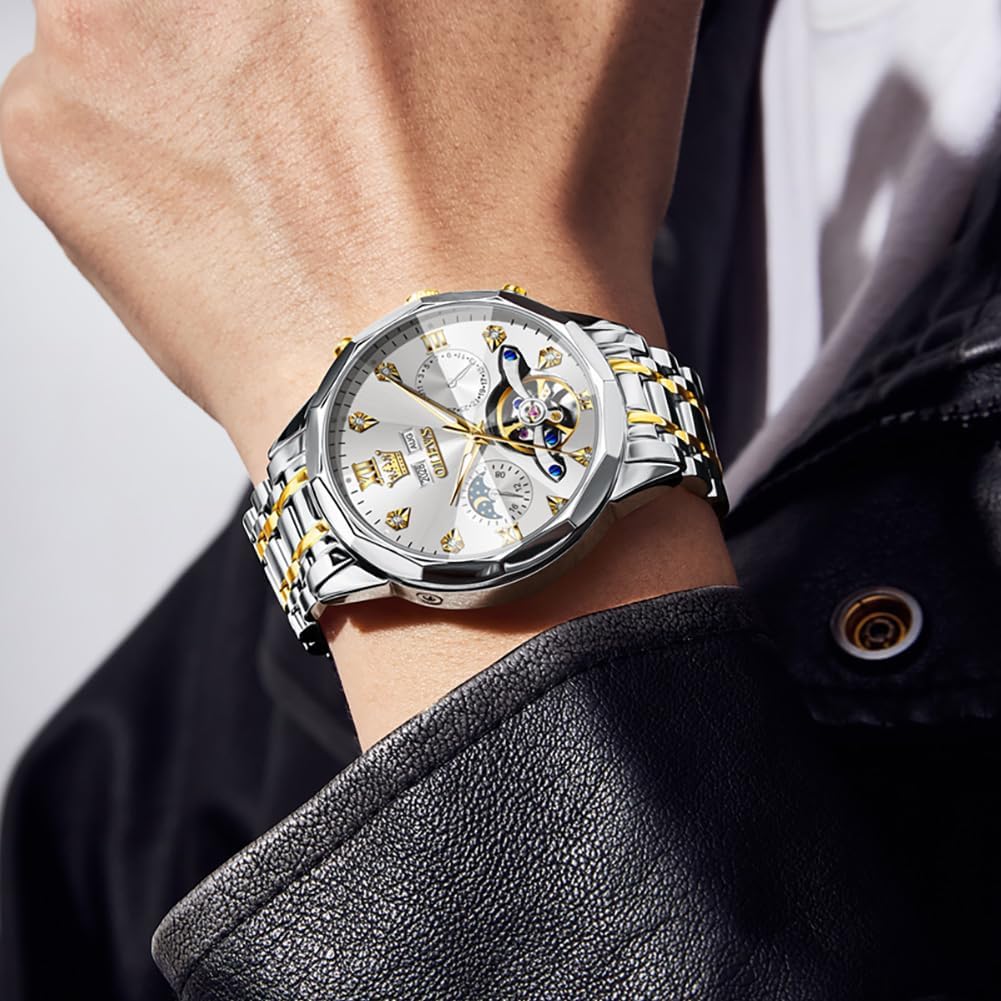 RELOJ DE PULSERA OLEVS SKELETON AUTOMÁTICO PARA HOMBRE ACERO CON CALENDARIO Y DIAMANTES - 2
