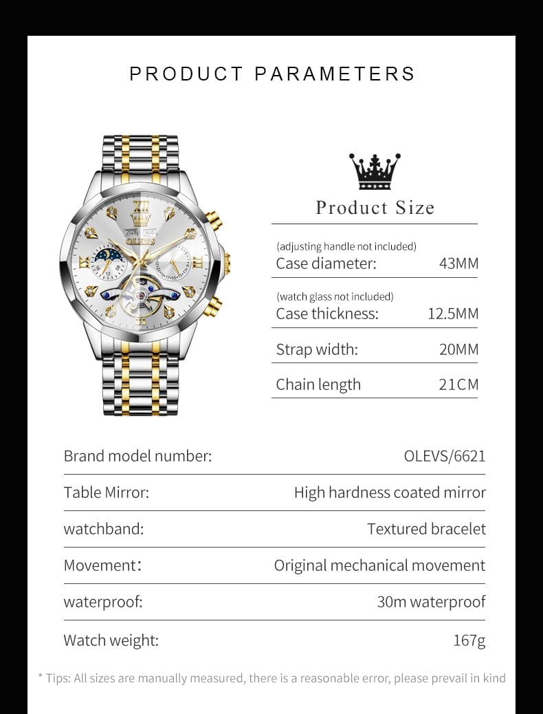 RELOJ DE PULSERA OLEVS SKELETON AUTOMÁTICO PARA HOMBRE ACERO CON CALENDARIO Y DIAMANTES - 4
