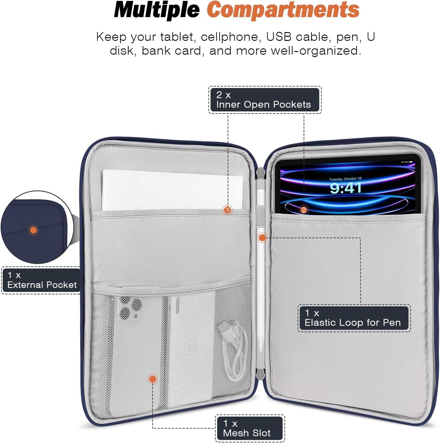 FUNDA PARA TABLET MOKO 13 PULGADAS CON BOLSILLO PARA ACCESORIOS - 3