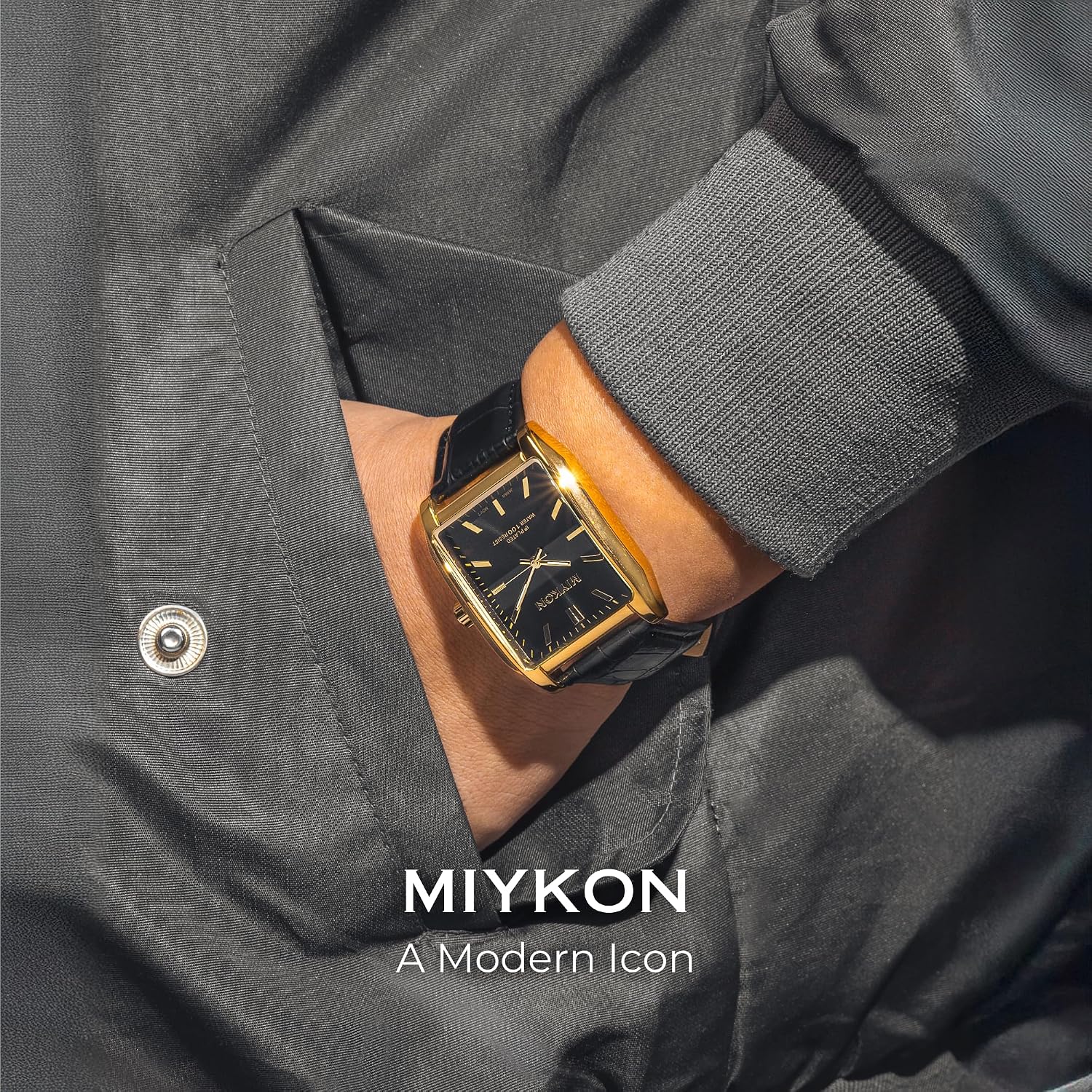RELOJ DE PULSERA MIYKON VINTAGE TANK PARA HOMBRE CON CORREA DE CUERO GENUINO Y RESISTENTE AL AGUA - 2