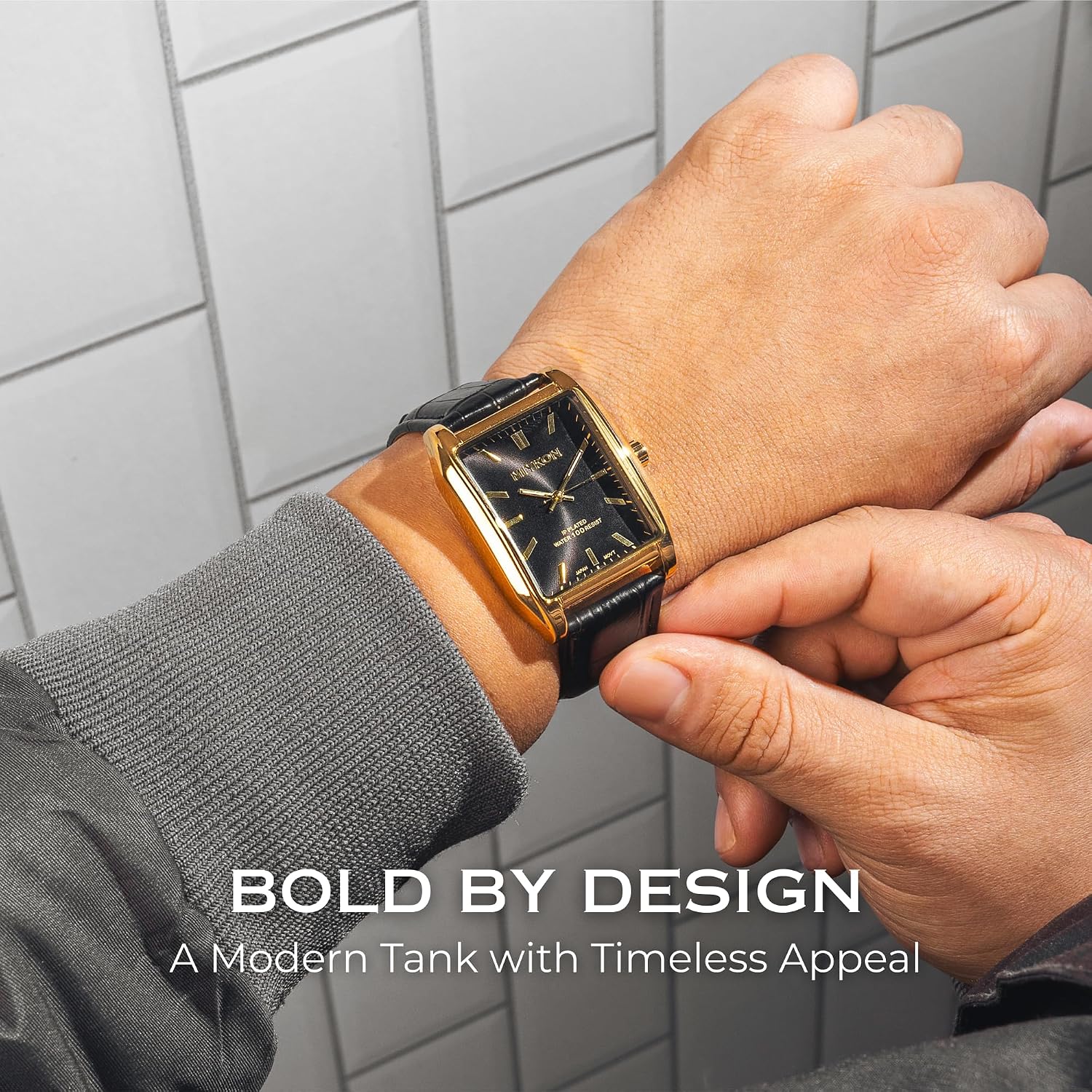 RELOJ DE PULSERA MIYKON VINTAGE TANK PARA HOMBRE CON CORREA DE CUERO GENUINO Y RESISTENTE AL AGUA - 3