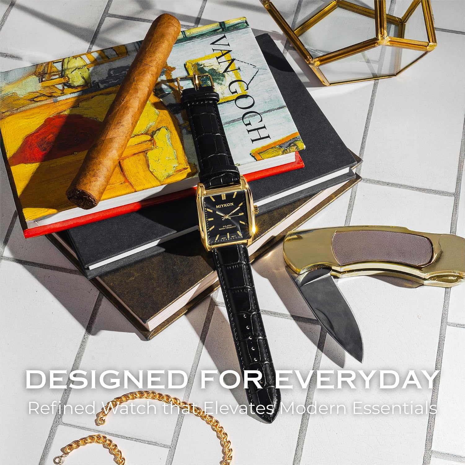 RELOJ DE PULSERA MIYKON VINTAGE TANK PARA HOMBRE CON CORREA DE CUERO GENUINO Y RESISTENTE AL AGUA - 4