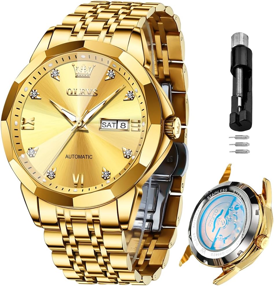 RELOJ DE PULSERA OLEVS SKELETON AUTOMÁTICO CON CALENDARIO Y DIAMANTES ACERO INOXIDABLE - 1