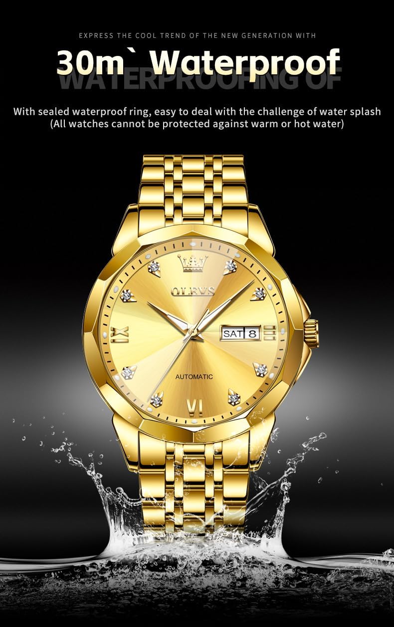 RELOJ DE PULSERA OLEVS SKELETON AUTOMÁTICO CON CALENDARIO Y DIAMANTES ACERO INOXIDABLE - 5