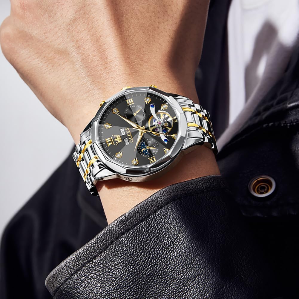RELOJ DE PULSERA OLEVS SKELETON AUTOMÁTICO CON CALENDARIO Y DIAMANTES ACERO INOXIDABLE PARA HOMBRE - 2