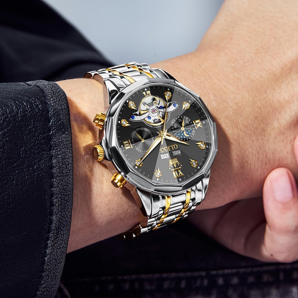 RELOJ DE PULSERA OLEVS SKELETON AUTOMÁTICO CON CALENDARIO Y DIAMANTES ACERO INOXIDABLE PARA HOMBRE - 3