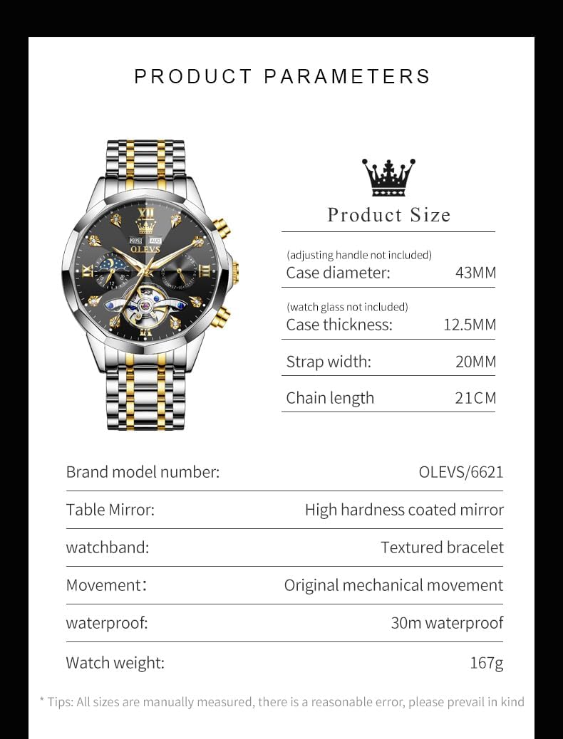RELOJ DE PULSERA OLEVS SKELETON AUTOMÁTICO CON CALENDARIO Y DIAMANTES ACERO INOXIDABLE PARA HOMBRE - 5
