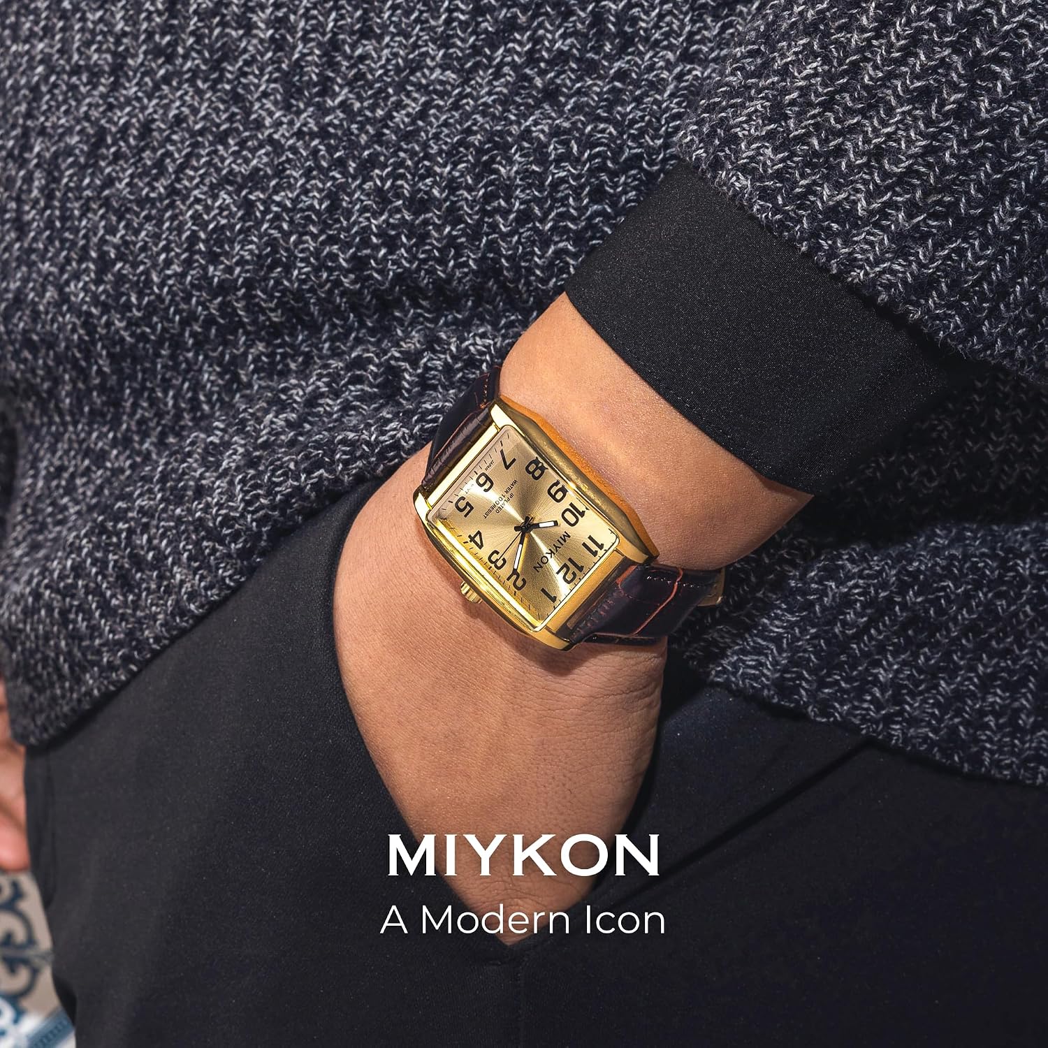 RELOJ DE PULSERA MIYKON VINTAGE TANK PARA HOMBRE CON CORREA DE CUERO GENUINO Y RESISTENTE AL AGUA - 2
