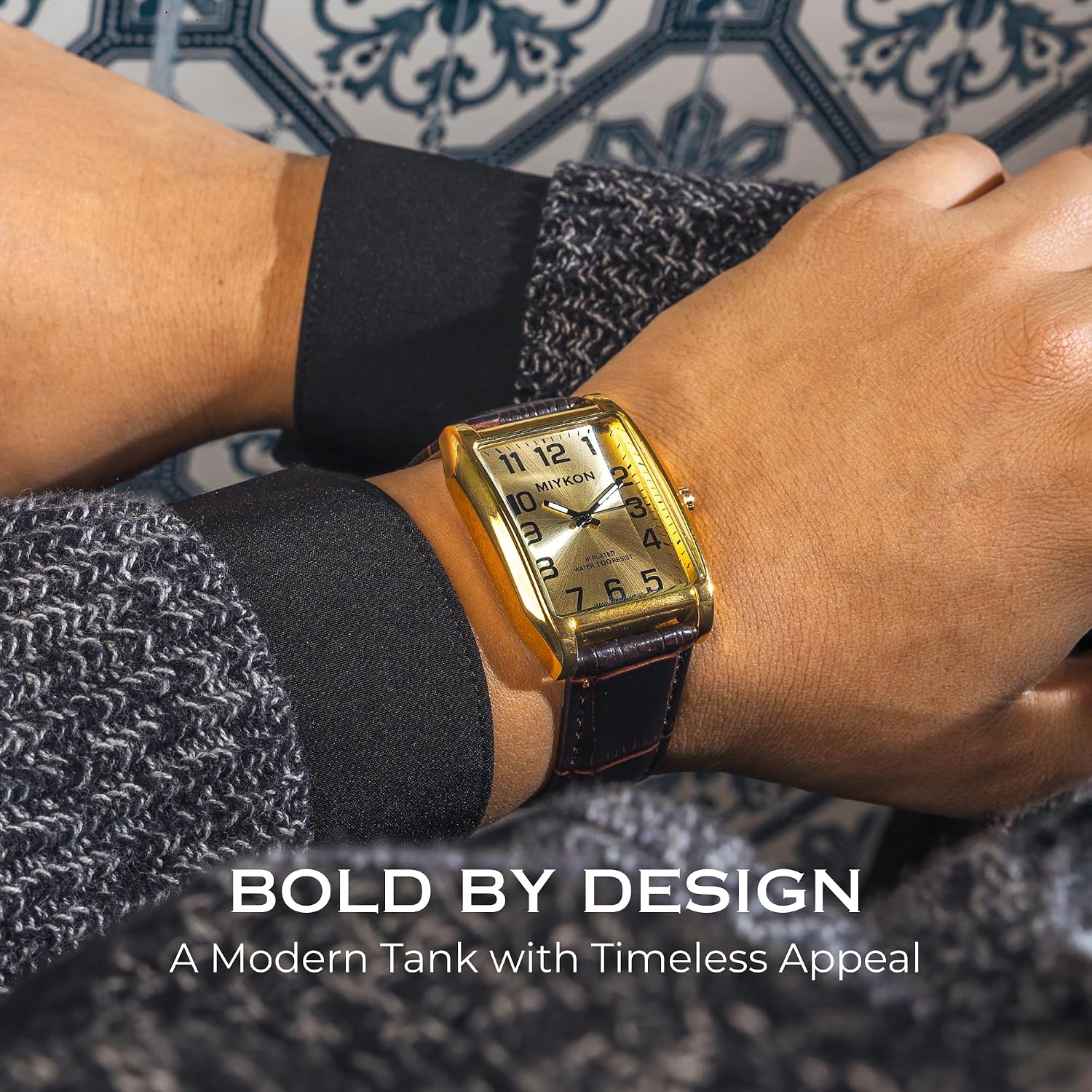 RELOJ DE PULSERA MIYKON VINTAGE TANK PARA HOMBRE CON CORREA DE CUERO GENUINO Y RESISTENTE AL AGUA - 3