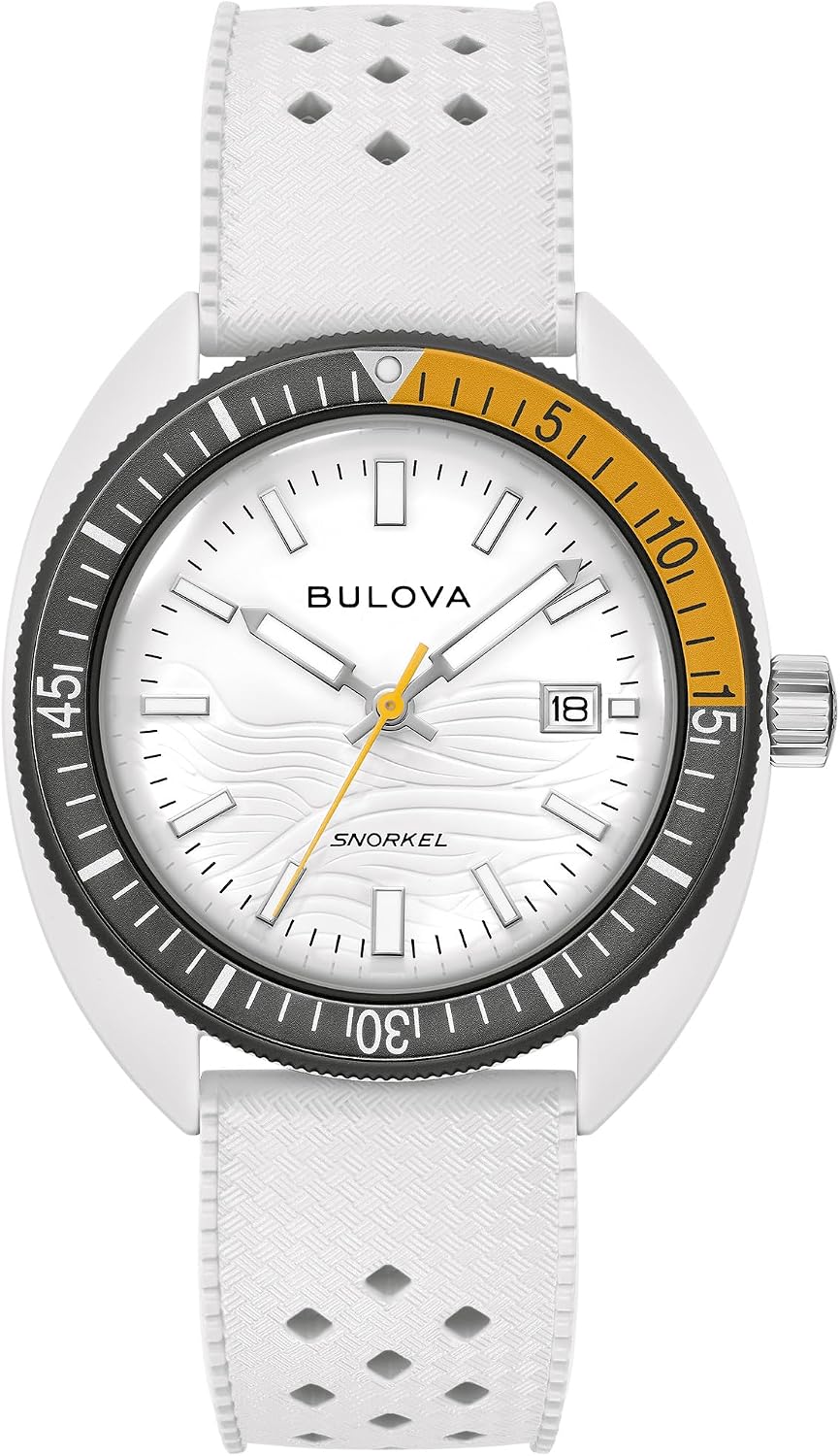 RELOJ DE PULSERA BULOVA OCEANOGRAPHER SNORKEL CAJA CERÁMICA CORREA DE CAUCHO BLANCO PERFORADO - 1