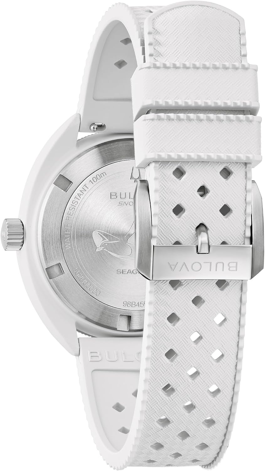 RELOJ DE PULSERA BULOVA OCEANOGRAPHER SNORKEL CAJA CERÁMICA CORREA DE CAUCHO BLANCO PERFORADO - 3
