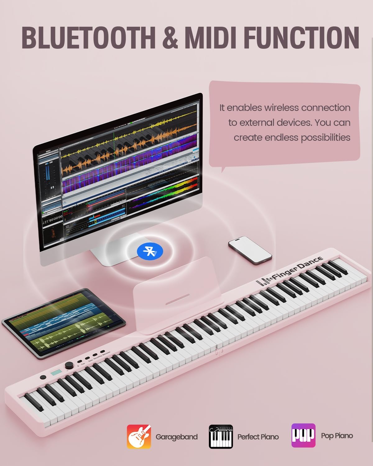 TECLADO PIANO PLEGABLE FINGER DANCE 88 TECLAS BLUETOOTH MIDI MADERA - 3