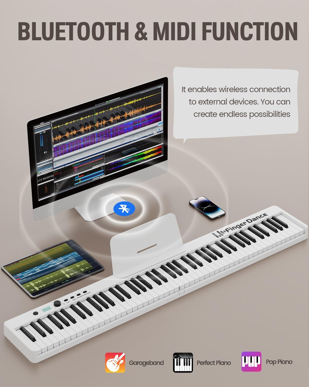 TECLADO PLEGABLE FINGER DANCE 88 TECLAS BLUETOOTH MIDI MADERA - 3
