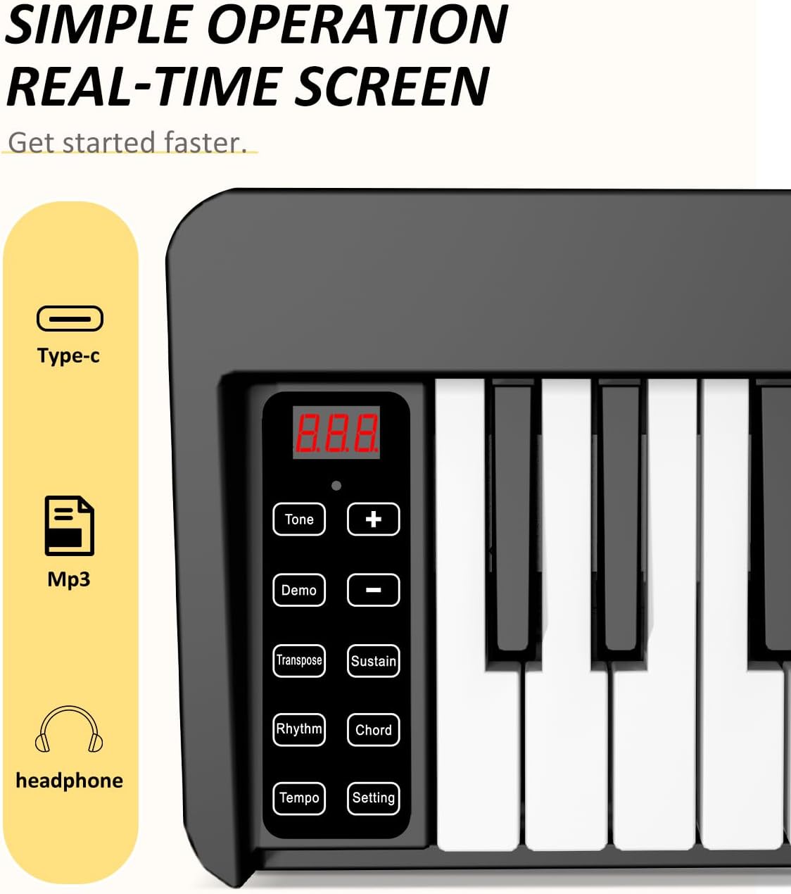 TECLADO PLEGABLE FINGER DANCE 61 TECLAS BLUETOOTH MIDI NEGRO - 2
