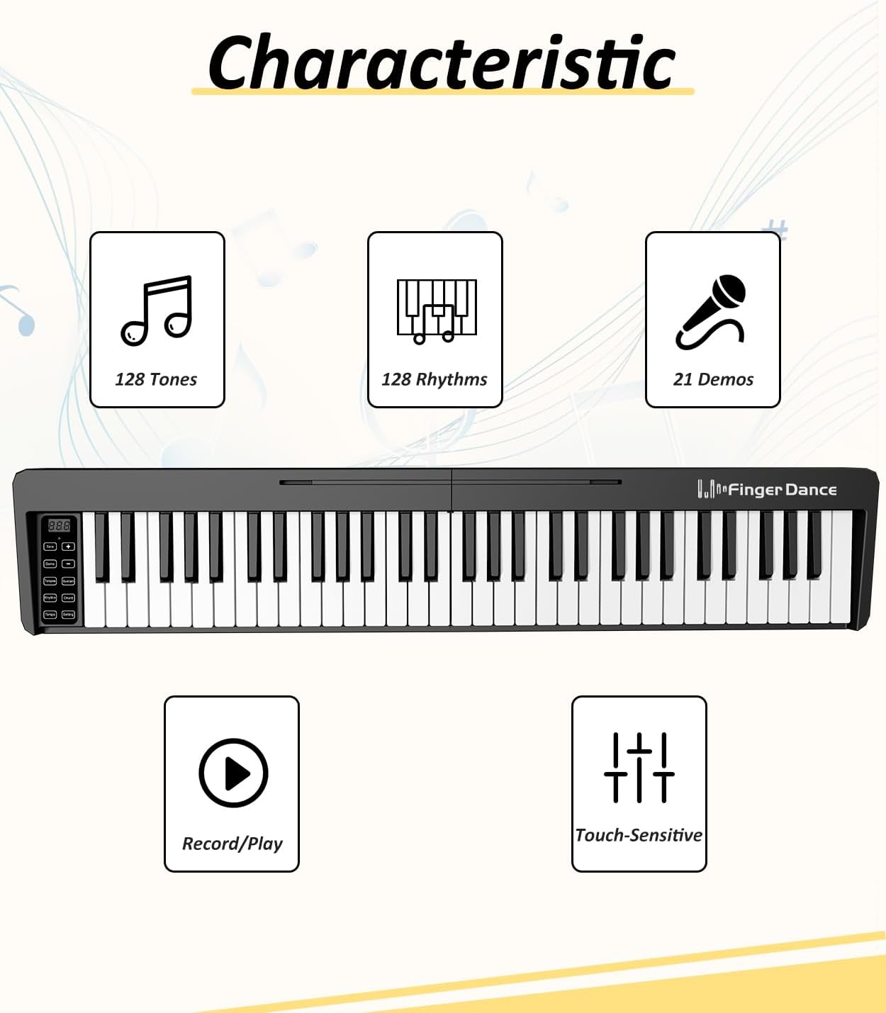 TECLADO PLEGABLE FINGER DANCE 61 TECLAS BLUETOOTH MIDI NEGRO - 4