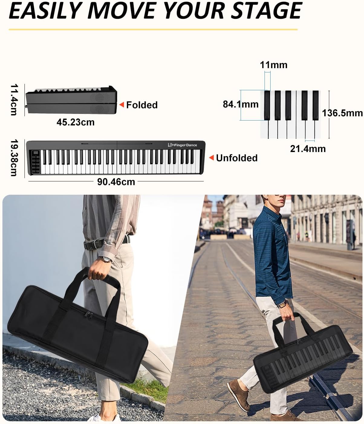 TECLADO PLEGABLE FINGER DANCE 61 TECLAS BLUETOOTH MIDI NEGRO - 5