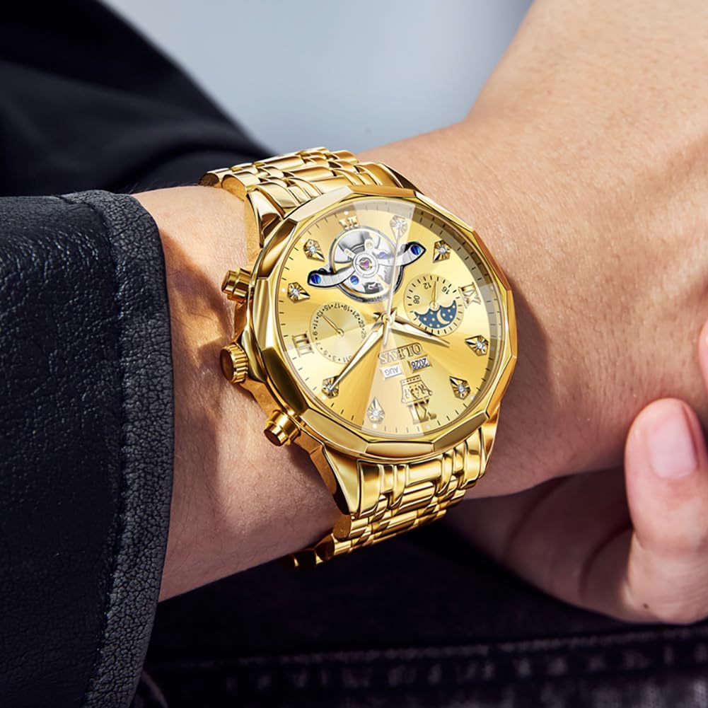 RELOJ DE PULSERA OLEVS SKELETON AUTOMÁTICO CON CALENDARIO Y DIAMANTES PARA HOMBRE ACERO INOXIDABLE - 2
