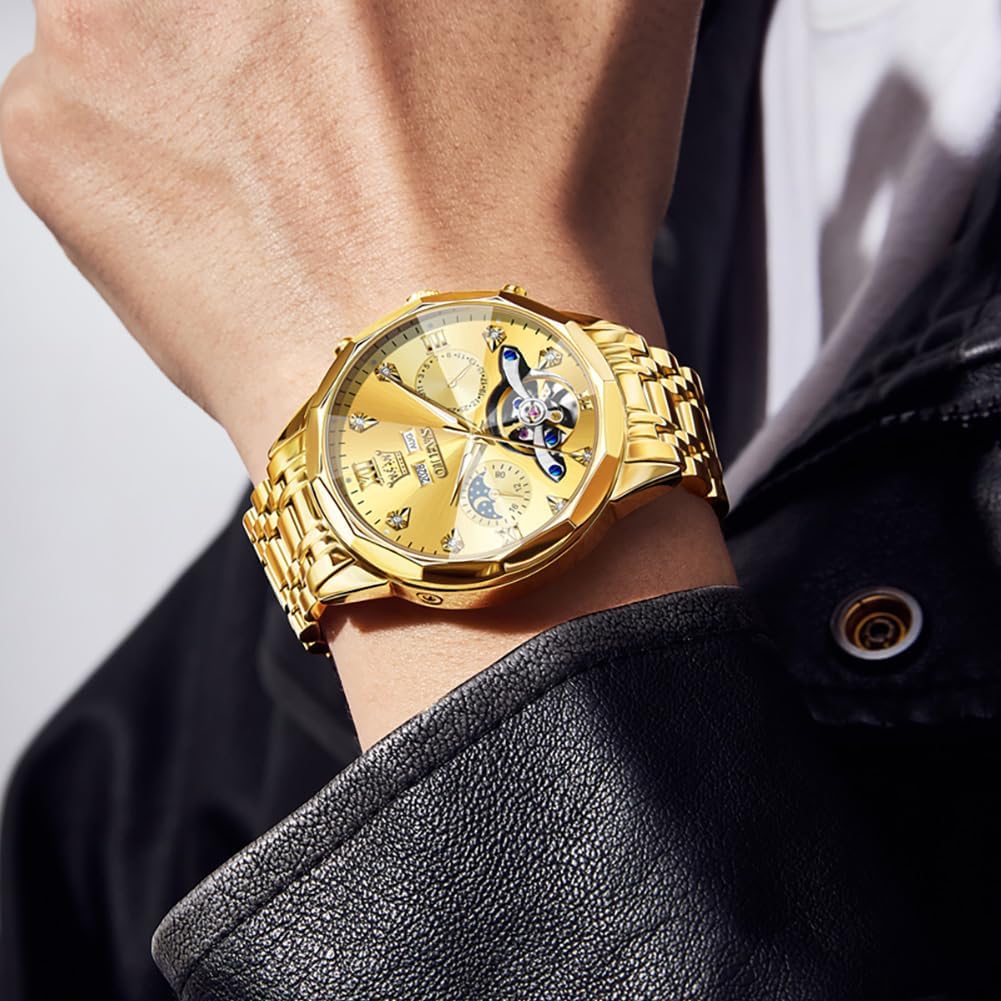 RELOJ DE PULSERA OLEVS SKELETON AUTOMÁTICO CON CALENDARIO Y DIAMANTES PARA HOMBRE ACERO INOXIDABLE - 3