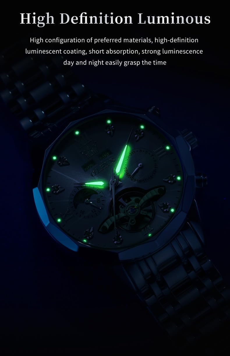 RELOJ DE PULSERA OLEVS SKELETON AUTOMÁTICO CON CALENDARIO Y DIAMANTES PARA HOMBRE ACERO INOXIDABLE - 5