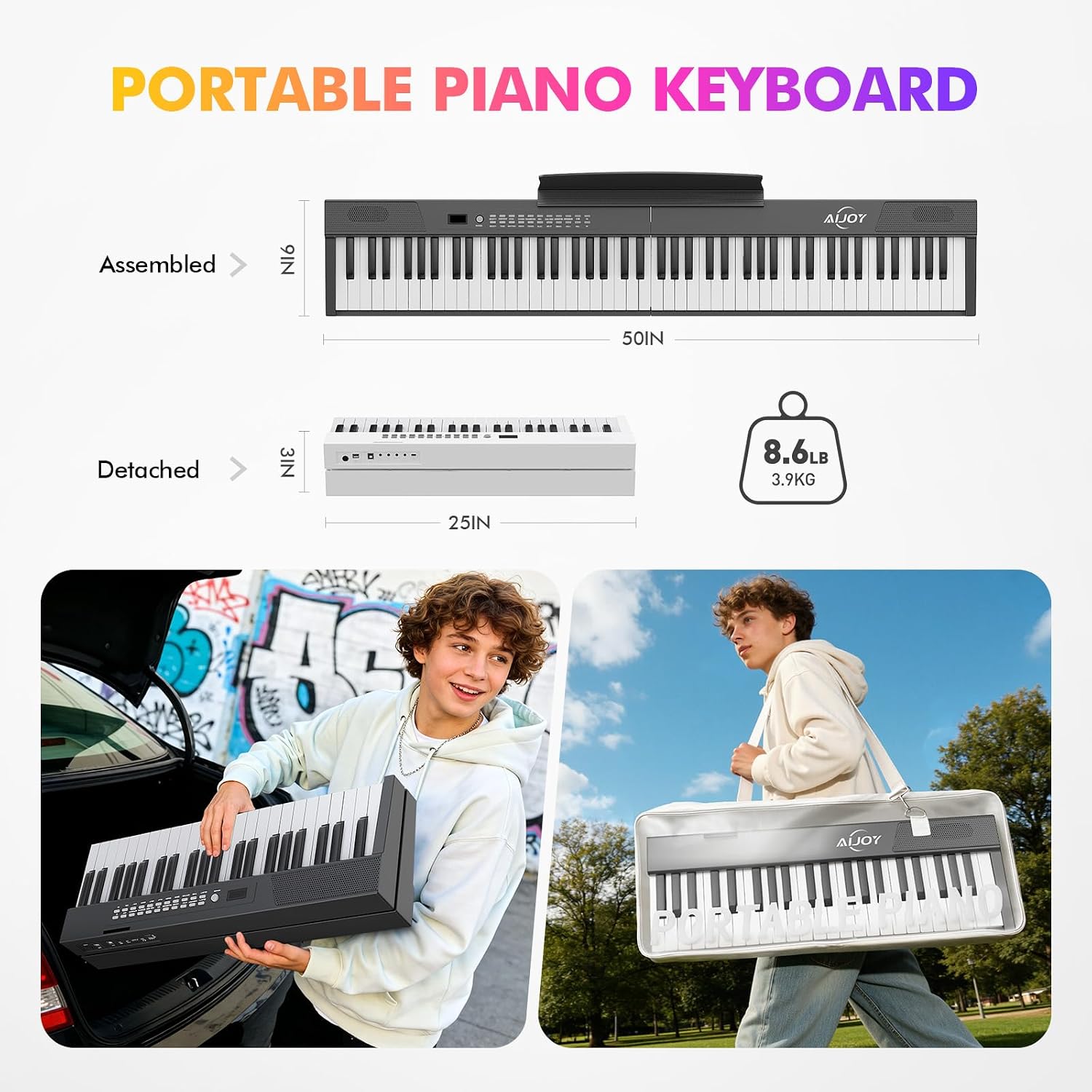 TECLADO AIJOY PORTÁTIL 88 TECLAS CON DISEÑO MAGNÉTICO Y TECLAS SEMI-PESADAS - 5