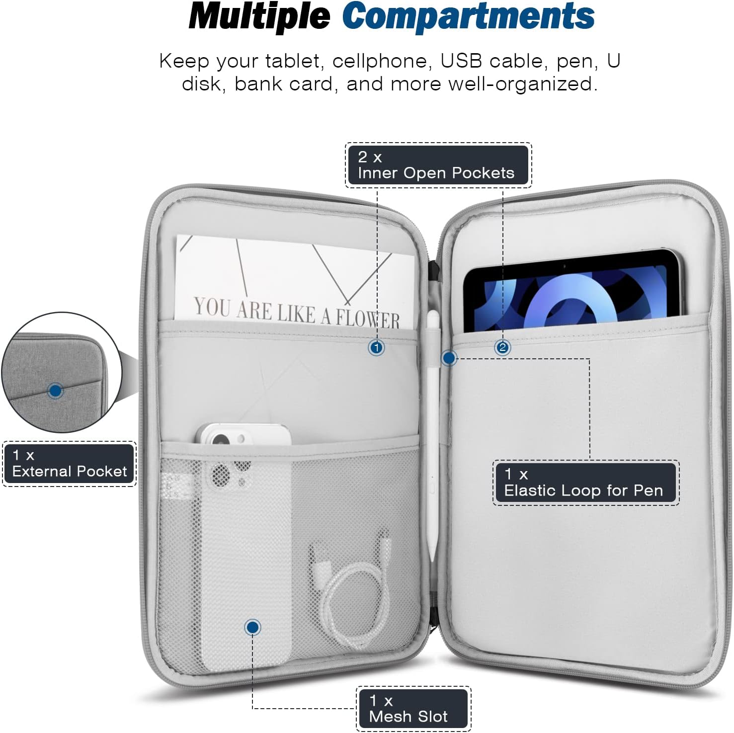 FUNDA PARA TABLET MOKO 9-11 PULGADAS CON BOLSILLO PARA ACCESORIOS - 3
