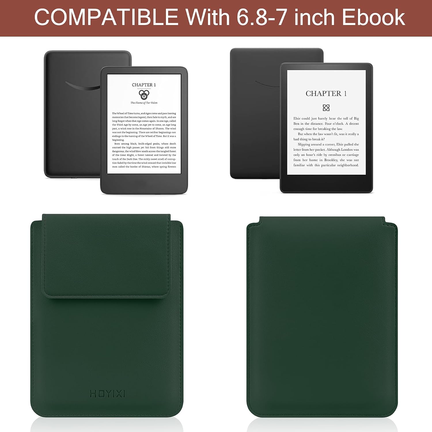 ESTUCHE UNIVERSAL HOYIXI PARA LECTOR EBOOK 6.8-7 PULGADAS VERDE OSCURO - 2